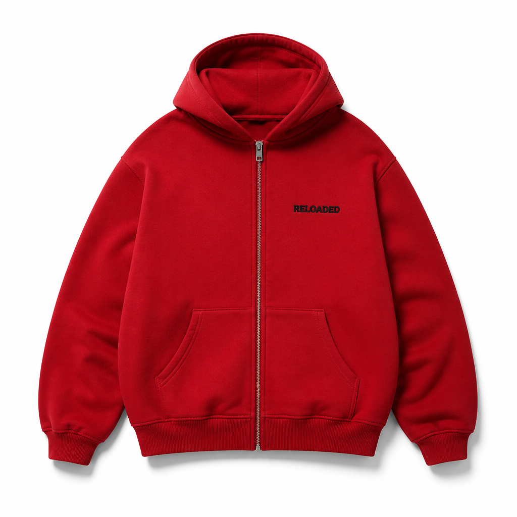 Reloaded Zip Hoodie — Red / 450 GSM Fleece